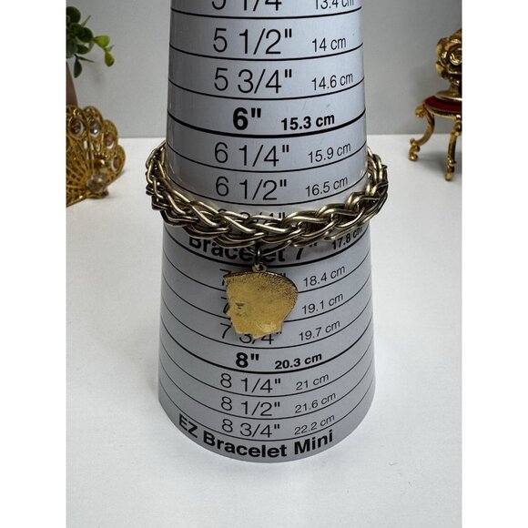 Vintage 12K Gold Filled Chain Bracelet Male Profile Charms Unmarked Retro 7” 50s - Picture 8 of 11